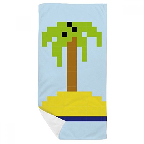 Serviette de bain doux 35x70cm multicolore motif pixel voile et cocotier