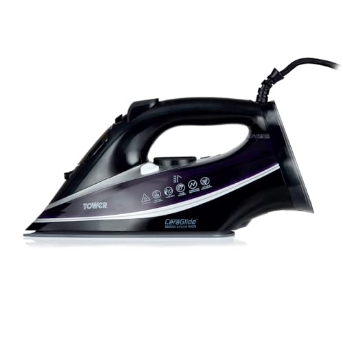 Tower T22013PR CeraGlide Ultra-Speed Steam Iron with Variable Steam Function, Anti-Calc, Anti-Drip and Self-Cleaning, Purple, 3100 W, Black and Purple