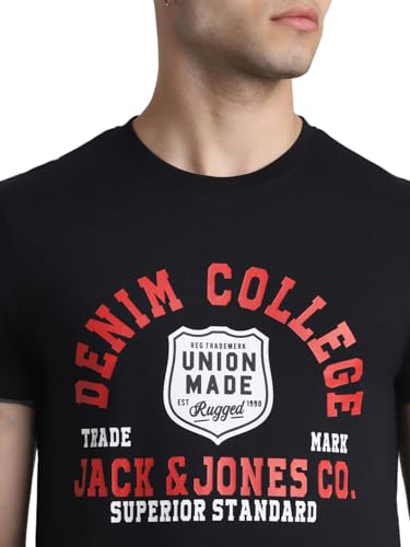 Image of Jack & Jones Men's Cotton Letter Print Slim Fit T-Shirt