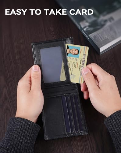 Image of Swallowmall Wallet for Men RFID Blocking Genuine Leather Mens Wallets Bifold with 2 ID Window 13 Card Slots black-417