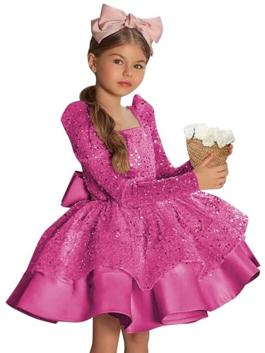Sequin Flower Girl Dress Puffy Layers Birthday Party Dress with Sleeve Knee Length Princess Birthday Party for Girls TY12