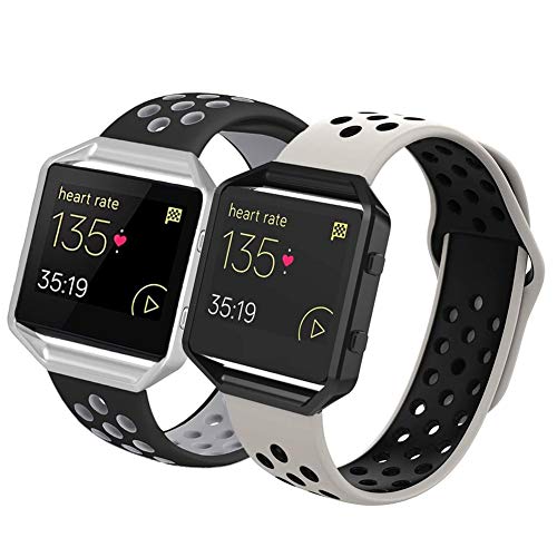 SKYLET Compatible with Fitbit Blaze Bands with Frames, 2 Pack Sport Silicone Replacement Bands Compatible with Fitbit Blaze Smart Fitness Watch Men Women Small Large Black