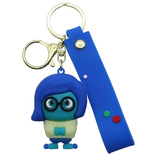Llavero Personaje Tristeza De Silicona, Dibujo Animado, Goma, Figura, 6 Cm, Color Azul