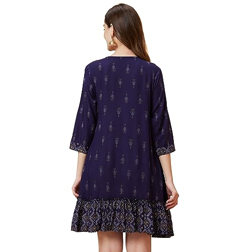 Image of Globus Women's Rayon A-Line Above The Knee Dress (ICK8ECOMWDRS0027- Blue