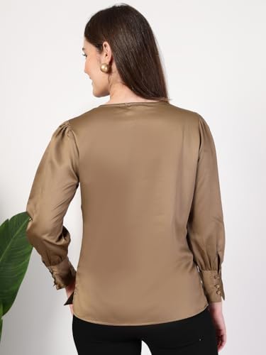 Image of Style Quotient Women Black Self Design Polyester Regular Smart Casual Top