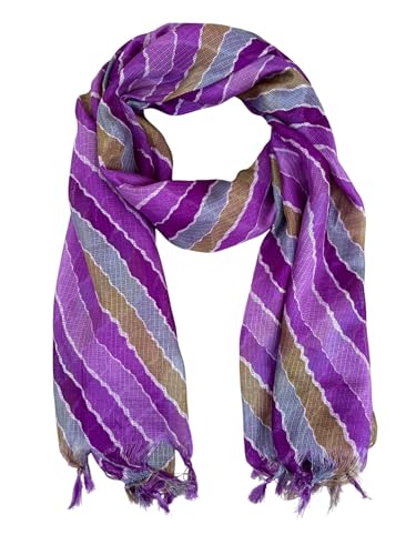 Image of Women's Cotton Blend Striped Print Dupatta with 2.20 Meters | Women's cotton printed dupatta with tassels