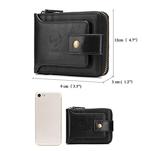 Image of BAIGIO Genuine Leather Wallets for Men Multi Card Purse with Zipper Wallet Men RFID Blocking Coin Pocket (Black)