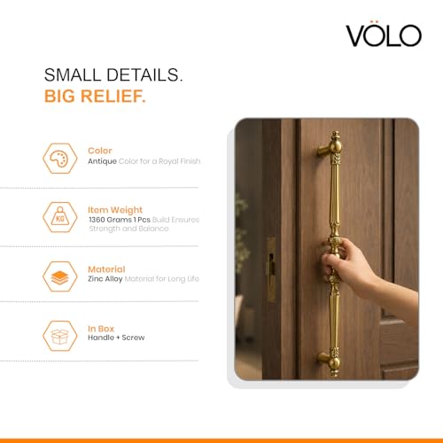 Image of VOLO Main Door Handle /Door Handles for Main Door /Glass Door Handle /Pull Handles, for Home /Office /Hotels (Antique Brass)(Rajwadi Handle) (18 inch (450mm), 1)