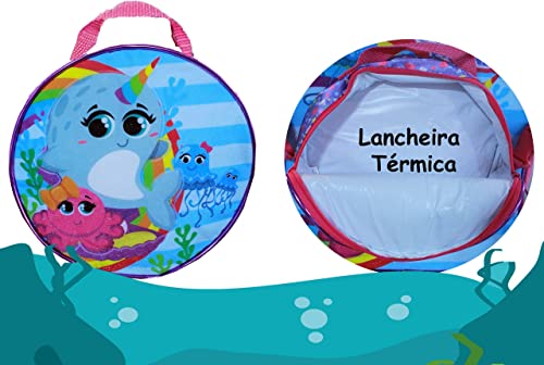 Mochila Bolsa Reforçada Escolar Infantil Menina Unicórnio Baleia Naval Brilhosa Rodinha Costas Lanch