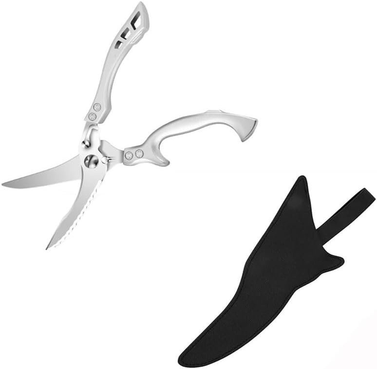 Kitchen Scissors, Multifunctional Kitchen Scissors Stainless Steel Powerful Chicken Bone Fruit Seafood Fish Scale Scissors Kitchen Accessories(Color:Scissors Brown Cover)