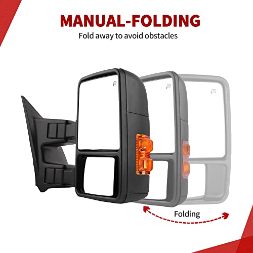 YITAMOTOR Towing Mirror Compatible with 2008-2016 Ford F250 F350 F450 F550 Super Duty, Right Passenger Side Mirror Power Heated, Telescoping, Folding, Turn Signal Light Black