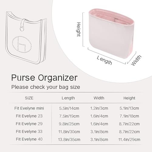 Image of Fits for Evelyne Bag Insert Organizer For Hermes(23,Pink) | Premium Silk Material,Smooth Touch,Lightweight,zipper,protect from scratches & stains,multiple pockets,keychain,waterproof