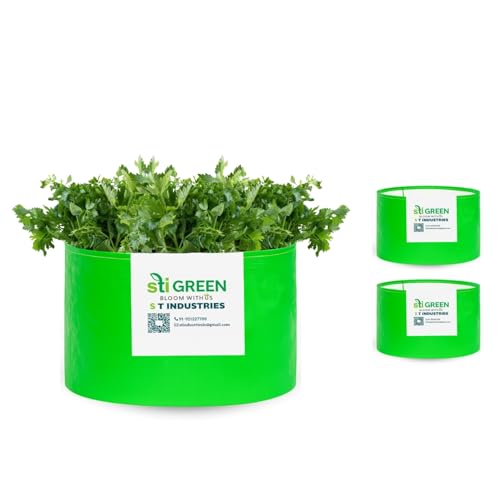Image of HDPE Grow Bags for Plants 18X9 Inch (Pack of 3) | 260 GSM Heavy Duty UV-Protected Round Green Colour Plant Bags for Terrace and Vegetable Gardening | Strong & Reusable|