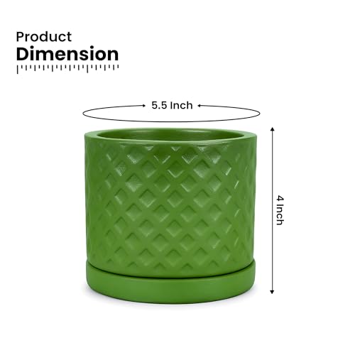 Image of Urban Plant Terracotta Pot with Saucer - Trendy Planter for Modern Home & Garden Spaces (Fresh Breath Terracotta Pot - Diamond)