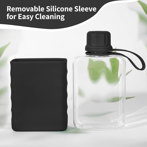 IDIDG Small Flask Cantimplora pequeña moderna con funda de silicona, botella portátil de viaje transparente de plástico Tritan sin BPA, 8.2 oz, color negro miniatura 6