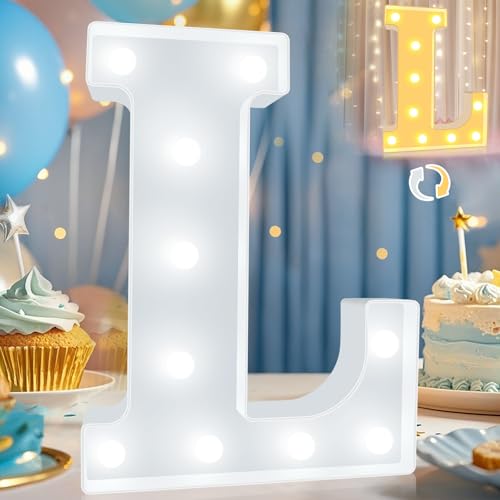 Image of Pooqla LED Marquee Letter Lights, Warm White and Cool White Decorative Lighted Letters, Light Up Alphabet Letters for Boys Girls, Party, Wedding, Bar, Night Light, Birthday Decoration, Letter L