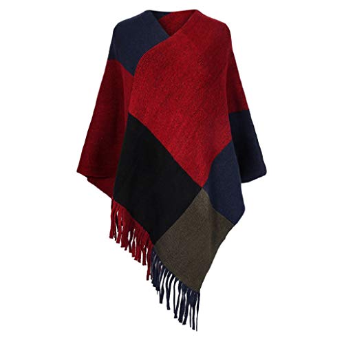 Hot Sale!!!JURTEE Women Casual Colorblock Plaid Square Scarf Tassel Long Wrap Shawl Reversible Scarves(Multicolor-E)