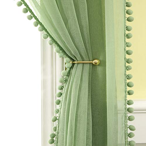 MIULEE Regalo Navidad 2 Unidades de Cortinas Visillos para Ventana Dormitorio Cortina Translucida con para Salón Habitación Poliéster Suave con 8 Ollaos Metálicos Moderna Hogar Verde 140x245cm