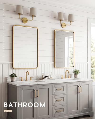 Image of 2-Light Bathroom Light Fixtures, Brushed Gold Vanity Lights, Double Wall Sconce with Brown Fabric Shade, Modern Sconces Wall Lighting for Hallway Bedroom Stairway, VL837-BG-L-2