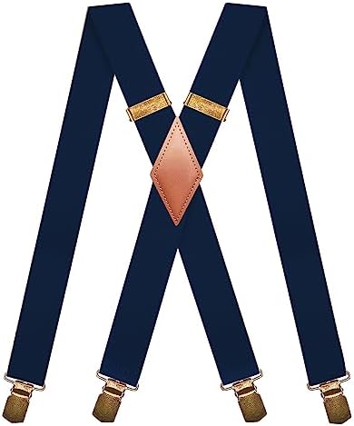 MENDENG Navy Blue Suspenders for Men Heavy Duty Clips Retro Leather Braces Party