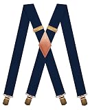 MENDENG Navy Blue Suspenders for Men Heavy Duty Clips Retro Leather Braces Party