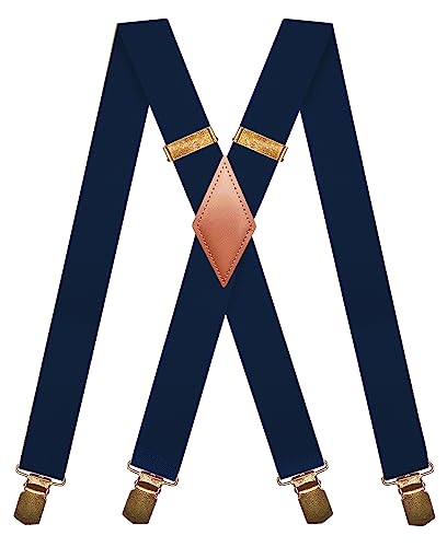 Mendeng Navy Blue Suspenders For Men Heavy Duty Clips Retro Leather Braces Party #TOP6