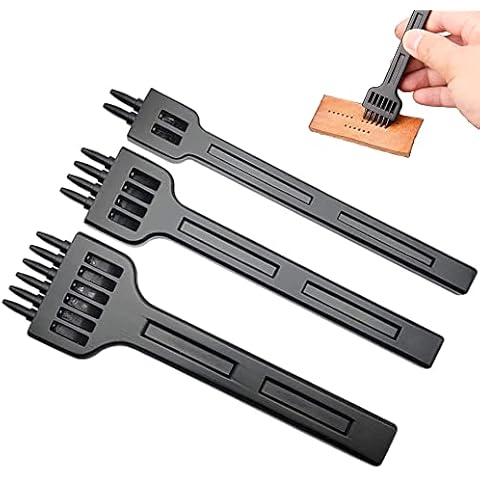Colrid 3 Stück Locher Stanzen Werkzeug, Leder Locher Werkzeuge, Leder Meißel, Fachmann DIY & Handwerk Metall 2/4/6 Prong Leder Bastelzahn Stanzwerkzeug für Gürtel, Leder, Armband, Karte (5MM) Cover