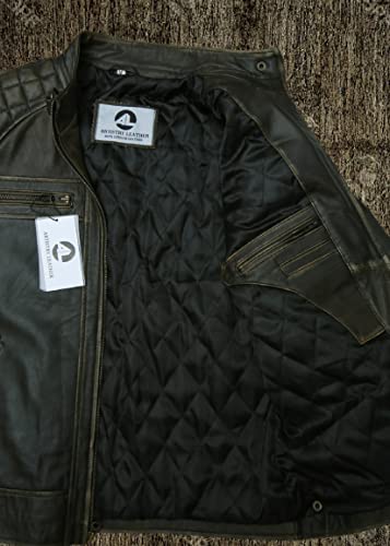 Image of Mens Genuine Leather Biker Jacket Black | Vintage Brown Distressed Lambskin Motorcycle Jackets for Men