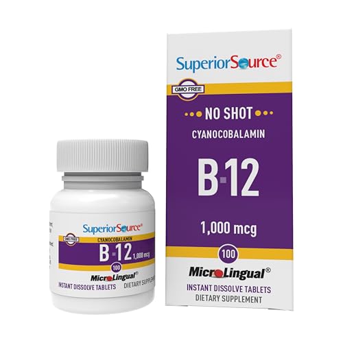 Superior Source No Shot Vitamin B-12 Cyanocobalamin 1000 mcg - Vitamin B-12 to Support Energy Production Brain Health & Overall Wellness - Sublingual Tablets - 100 Dissolvable Tablets