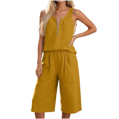 Pantalon court à jambe large et débardeur sans manches en tenue 2 pièces été