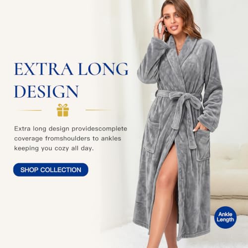 Image of RONGTAI Womens Bathrobe Ladies Fleece Plush Warm Long Robes Fleece Nightgown Sleepwear