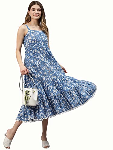 Image of Divena Rayon Cream A-Line Floral Printed Midi Dress