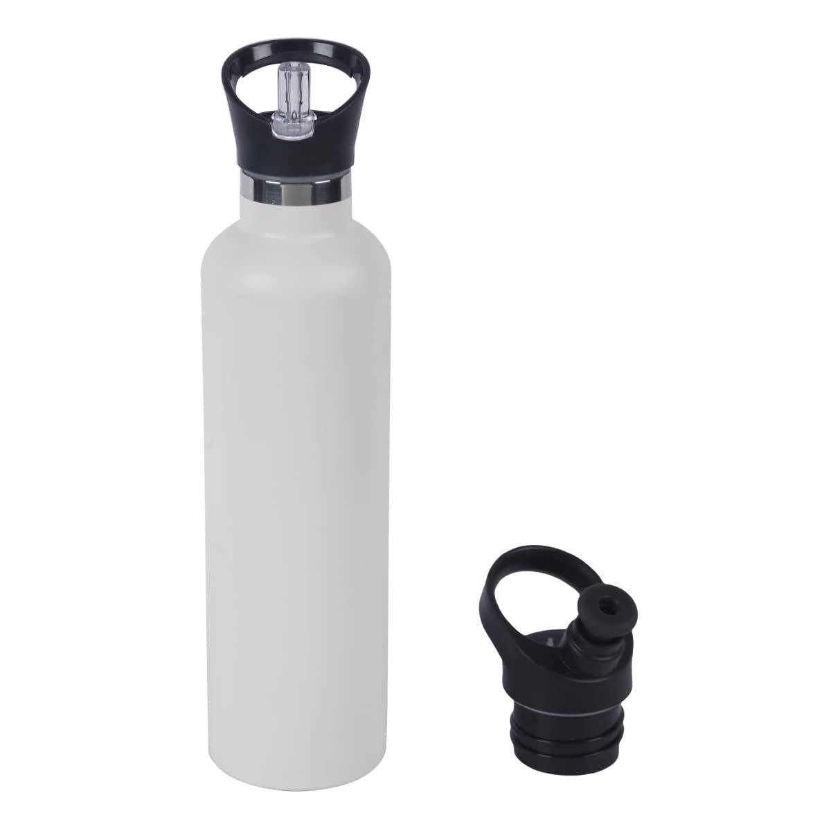 SHOP EASY 1 Litre Water Bottle | Double Wall Vacuum Insulated Stainless Steel Water Bottle | Standard Mouth Double Wall Bottle With Leak Proof Lid | Included 2 BPA Free Lids (White)