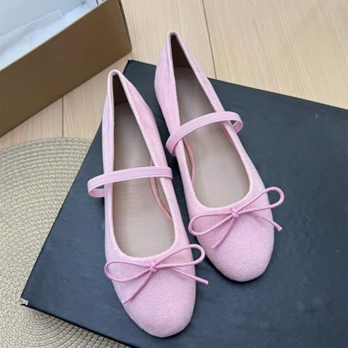 Image of TN TANGNEST Women's Mary Jane Flats Bow Ballet Shoes | Round Toe Flats with Buckle Strap Dressy Comfortable Faux Suede Flats