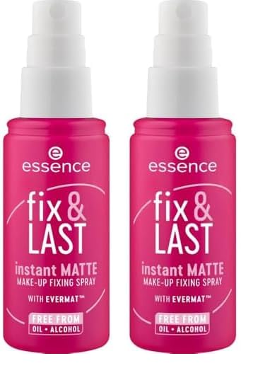 essence fix & LAST instant MATTE MAKE-UP FIXING SPRAY, Transparent, mattierend, fixierend, matt, vegan, ölfrei, ohne Parfüm, ohne Alkohol, 2er Pack (50ml)
