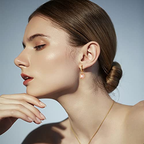 MESOVOR Boucles d'oreilles Créoles en Or Cristal pour Femme, Plaqué or 14 Carats Boucles d'oreilles Bijoux (Jaune clair) – vue 5