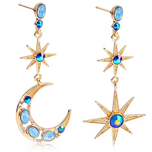 CACAZI Boucles d'oreilles Dangle Drop Vintage: Boucles d'oreilles Asymétriques De La Fashion Star Moon Charme Pendentif Boucles d'oreilles pour Femme Adolescents Cover