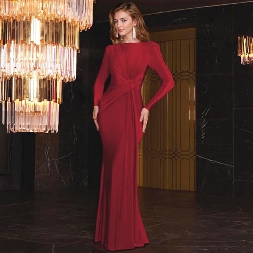 Image of RARITYUS Women's Elegant Knot Ruched Long Sleeve Maxi Dress Shoulder Pads Long Formal Dress Cocktail Evening Party Dress