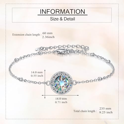 MONGAS Compass Bracelet Sterling Silver Graduation Compass Bracelets Created Abalone Moonstone Graduation Jewelry Gifts for Women2