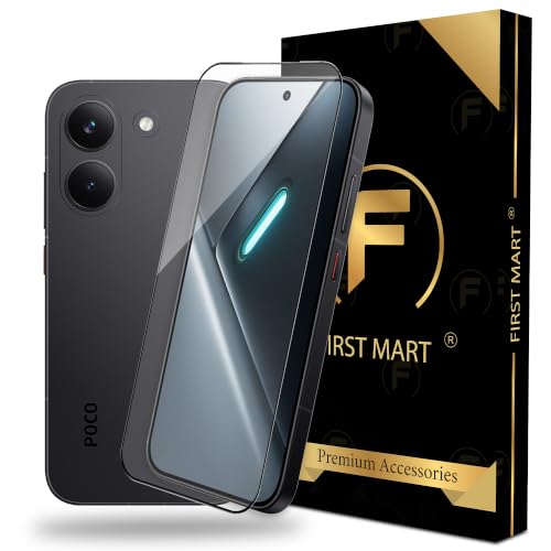 Image of FIRST MART Tempered Glass for Poco X8 Pro, 9H Full-Glue Screen Protector, 3D Edge-to-Edge, HD Clear, Oleophobic, Case-Friendly, Black, Pack of 1