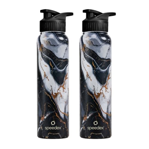 Image of Speedex Stainless Steel Printed Water Bottle 1 Ltr 1000 ml, BIS Approved, Leak Proof Sipper Cap Bottle for Office, School, Travel, Daily Use for Men, Women, Kids, Adults, Midnight Marble, Set of 2