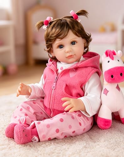 Aori Reborn Baby Girl Dolls - 22 Inch Realistic Lifelike Newborn - Handmade Soft Vinyl Girl Doll with Feeding Accessories | Weighted Cuddly Baby Toddler Gift Set for Kids 3+
