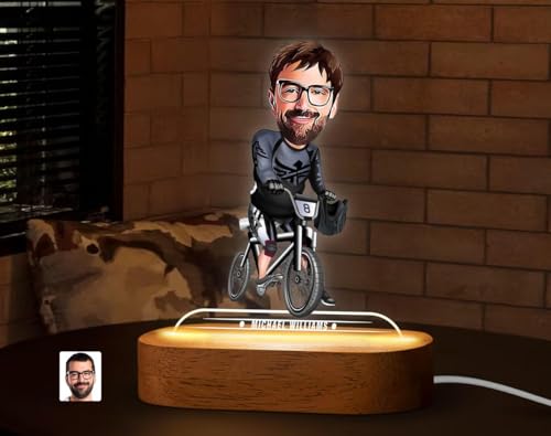 Image of THE GRANDEUR Caricature Gift for Men, Custom LED Bicycle Rider Cartoon Lamp for Him - Personalized Cycling Figurine, Birthday Gift for Men, USB Night Light Decor, (15 x 6 cm)