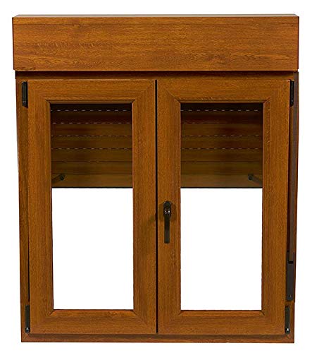 VENTANA PVC COLOR MADERA ROBLE DORADO 1000x1155 OSCILOBATIENTE 2 HOJAS CON PERSIANA CLIMALIT