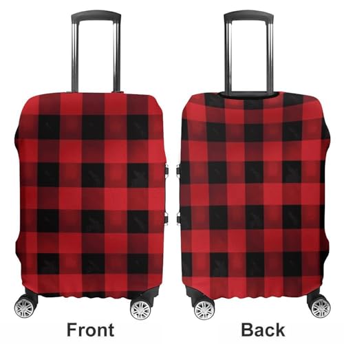Red Black Buffalo Check Plaid Pattern Luggage Cover, Washable Elastic Suitcase Cover Protector Fit 18-32 Inch Luggage3