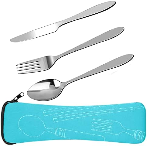 NASHRIO Cutlery Set with Neoprene Bag, 3 Pieces Stainless Steel Flatware Camping Utensil Set Travel Camping Flatware Dinnerware Tableware Kit with Storage Lunch Box for Picnic Office School