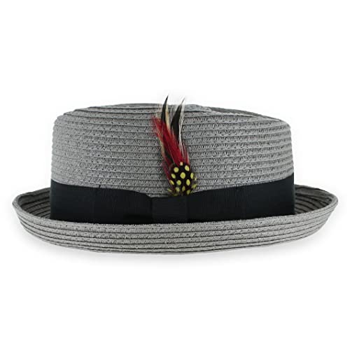 Image of Belfry Men /Women Summer Straw Pork Pie Trilby Fedora Hat in Blue, Tan, Black