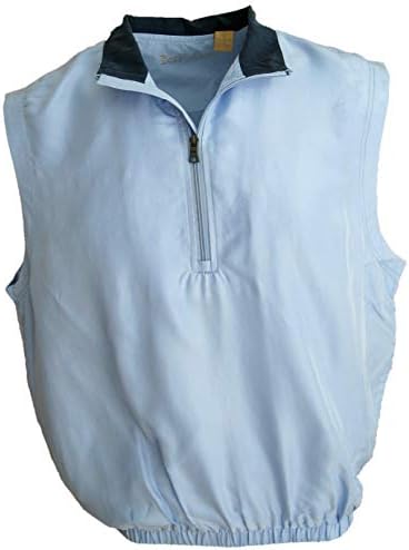 Men's Silk Lightweight Sleeveless Half-Zip Golf Pullover Water Repellent (Large, Soft Blue)