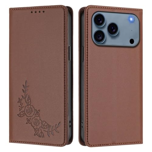 Étui pour iPhone 17 Pro marron résistant aux rayures avec portefeuille intégré