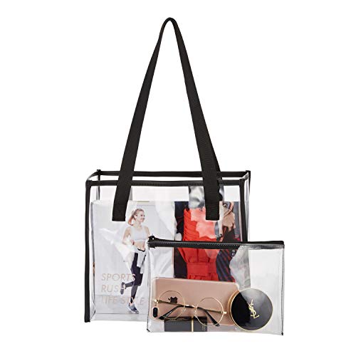 May Tree Clear Tote Bag, Clear Bag Stadium Approved + Clear Purse, Great For Sports Games, Work, Security Travel, Stadium Venues Or Concert (Black) #TOP3